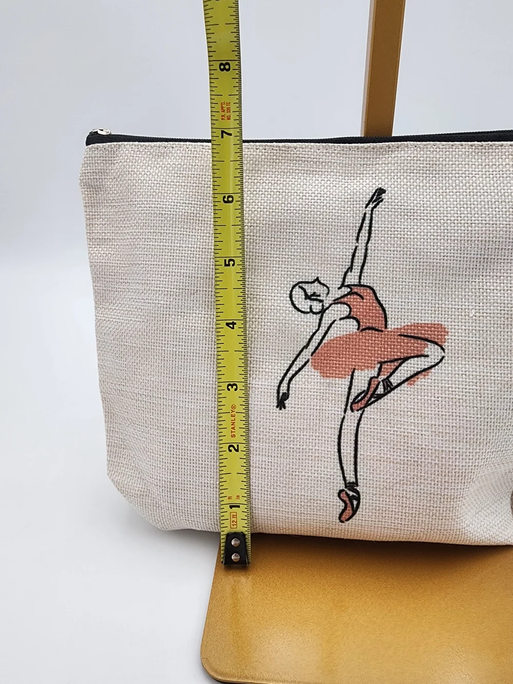 Canvas Ballet Dancer Zip Pouch - Cream with Pink Accent